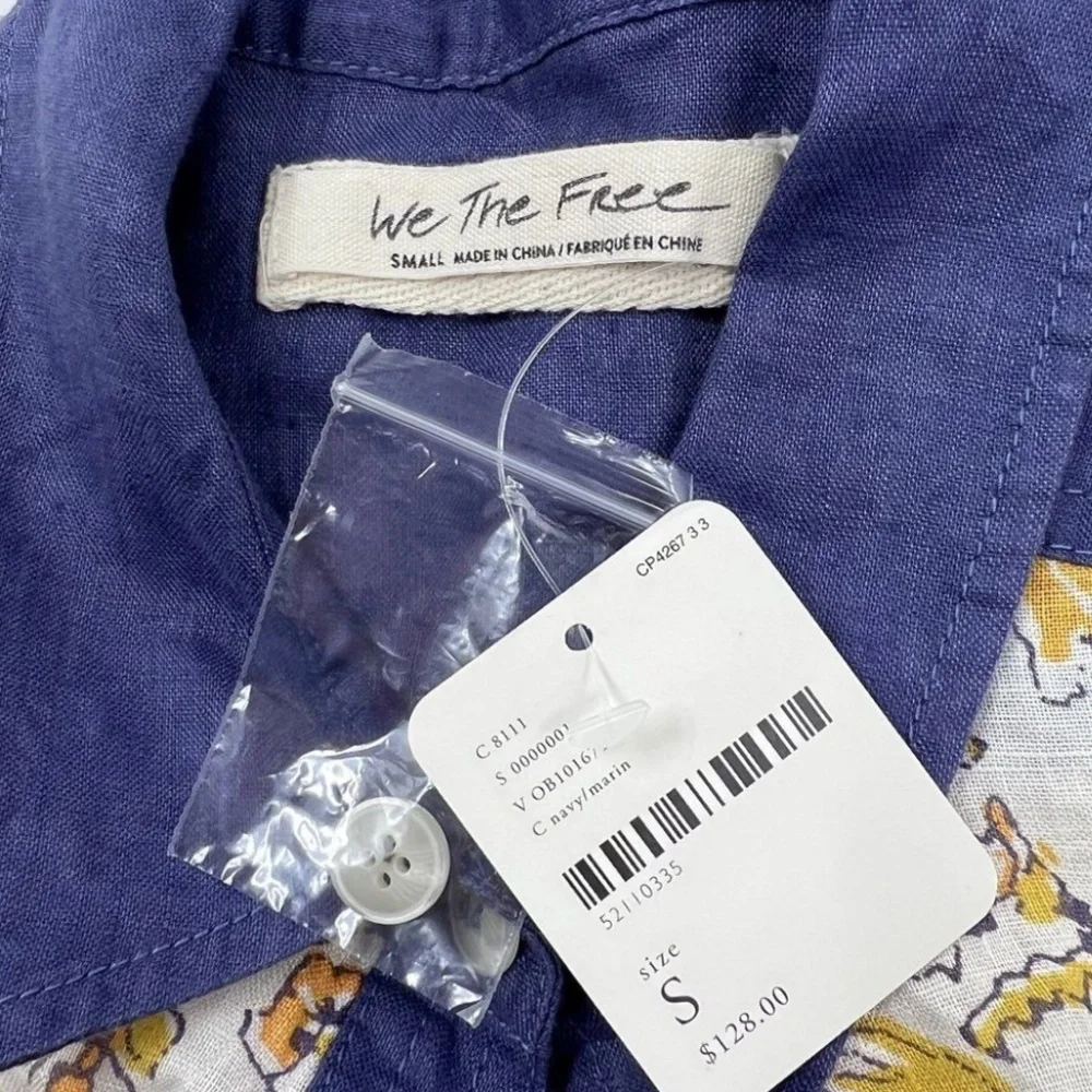 We The Free Moroccan Midnight Buttondown Top Navy Combo sz S NWT $128R - Picture 6 of 6